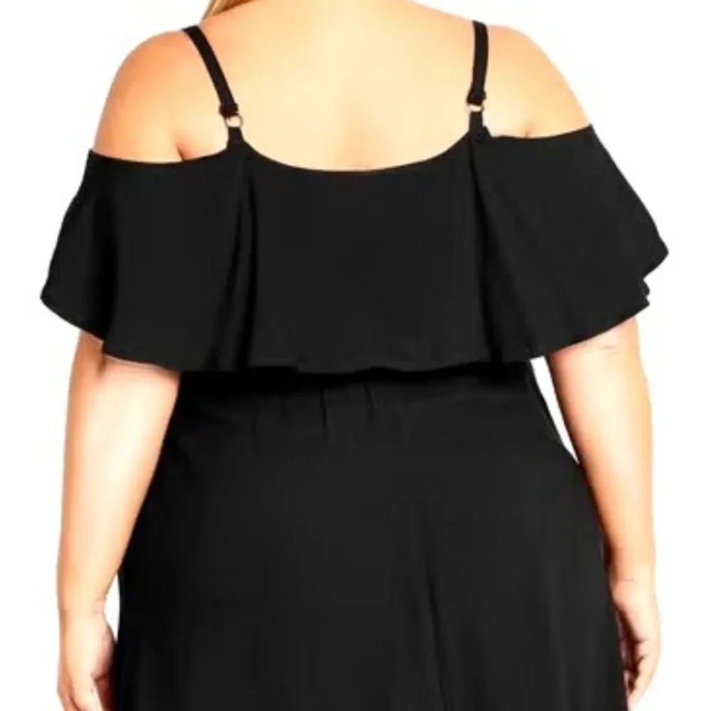 NWT Avenue Black Cold Shoulder Overlay Tie Waist Midi Dress 20